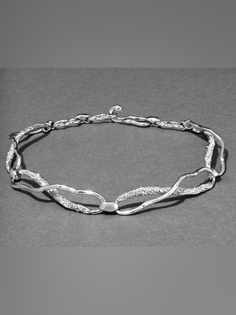 Alexis Bittar molten silver and crystal link necklace